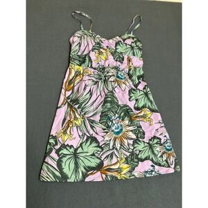 J.Crew Dress Womens M Pink Tropical Floral Smocked Back Cotton Blend Sun Dress